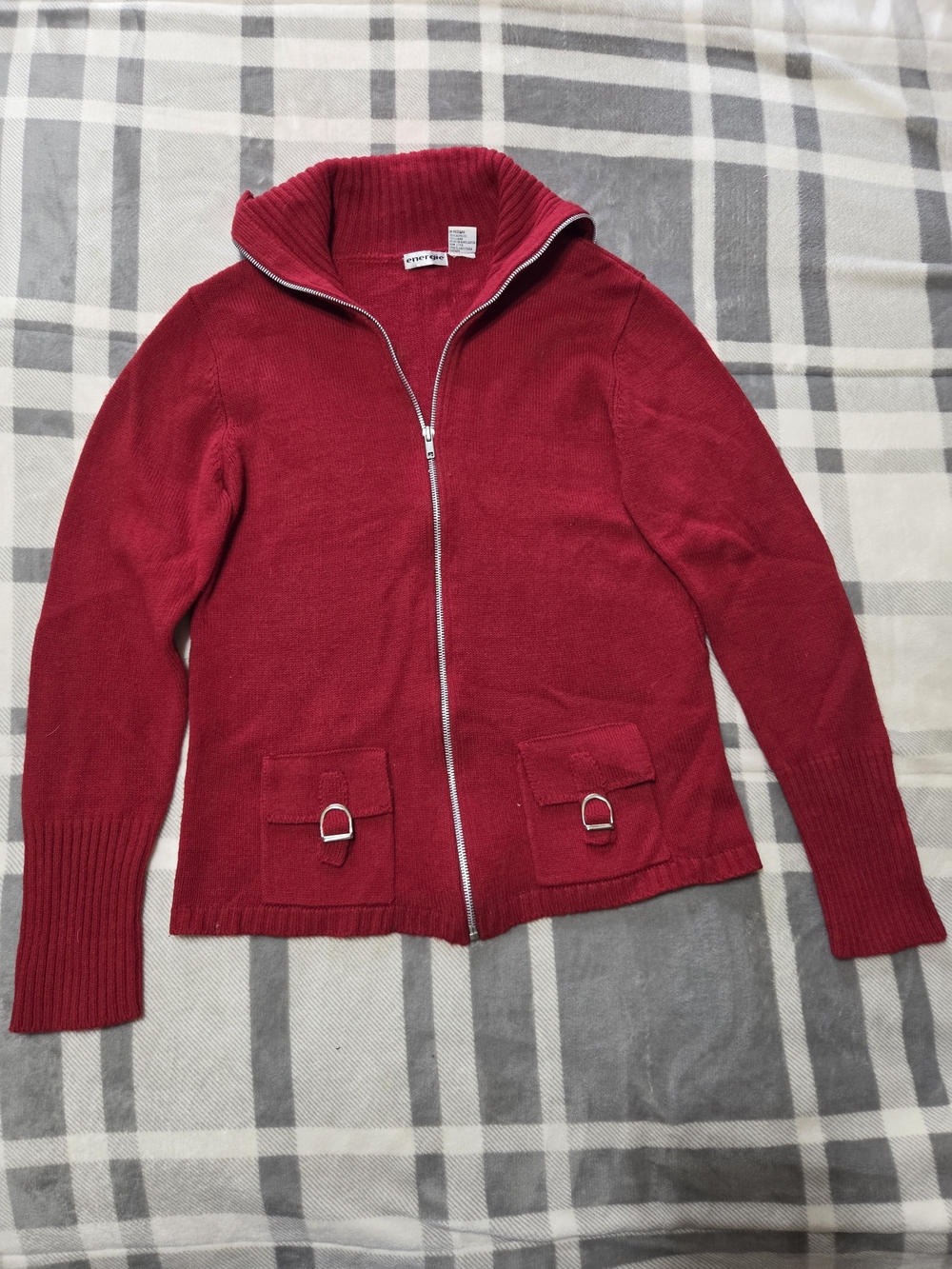 Energie Red Zip-Up Women's Sweater Cardigan